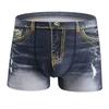 Módní pánské boxerky s potiskem inspirovaným džínovinou Trendy značkové slipy se středně vysokým pasem Prodyšné šortky ve stylu džínoviny