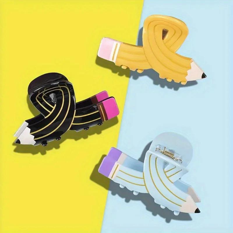 Cross Pencil ShapeCute Large Acrylic Hair Claw Clips for Women Girls Hair Accessories Cartoon Ponytail Hairgrip Back School Gift