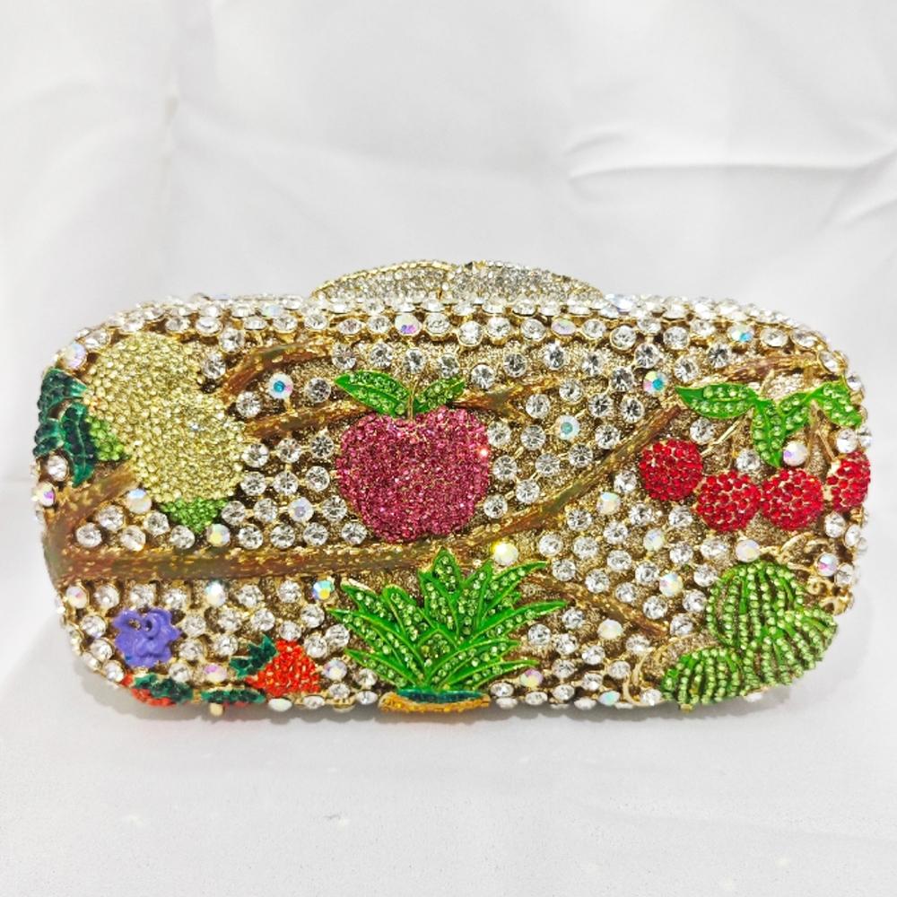 

Diamond Evening Bag Green Leaves Fruit Crystal Clutches For Women Party Clutch Dinner Banquet Purses Rhinestone Handbags Formal