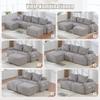Modular Corduroy Sofa for 3 People (with 2 Stools), Freely Combinable, Including Drink Holder and Storage Pocket, Ideal for Living Room. Light Gray
