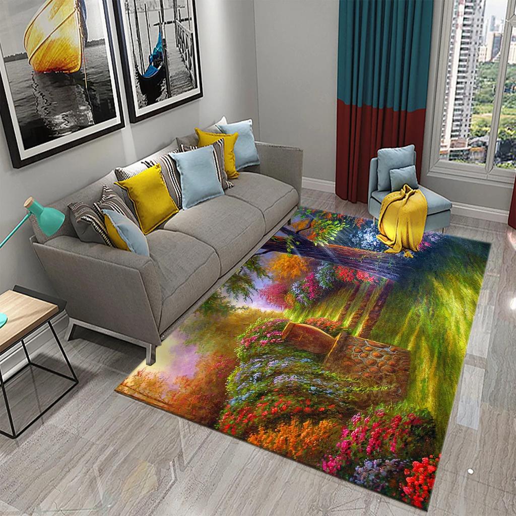 3D Garten Thema Teppich Bunte Blumen und Pflanzen Teppich für Schlafzimmer Bodenmatte Fußmatte Badezimmer Rutschfeste Matte Teppich Heimdeko