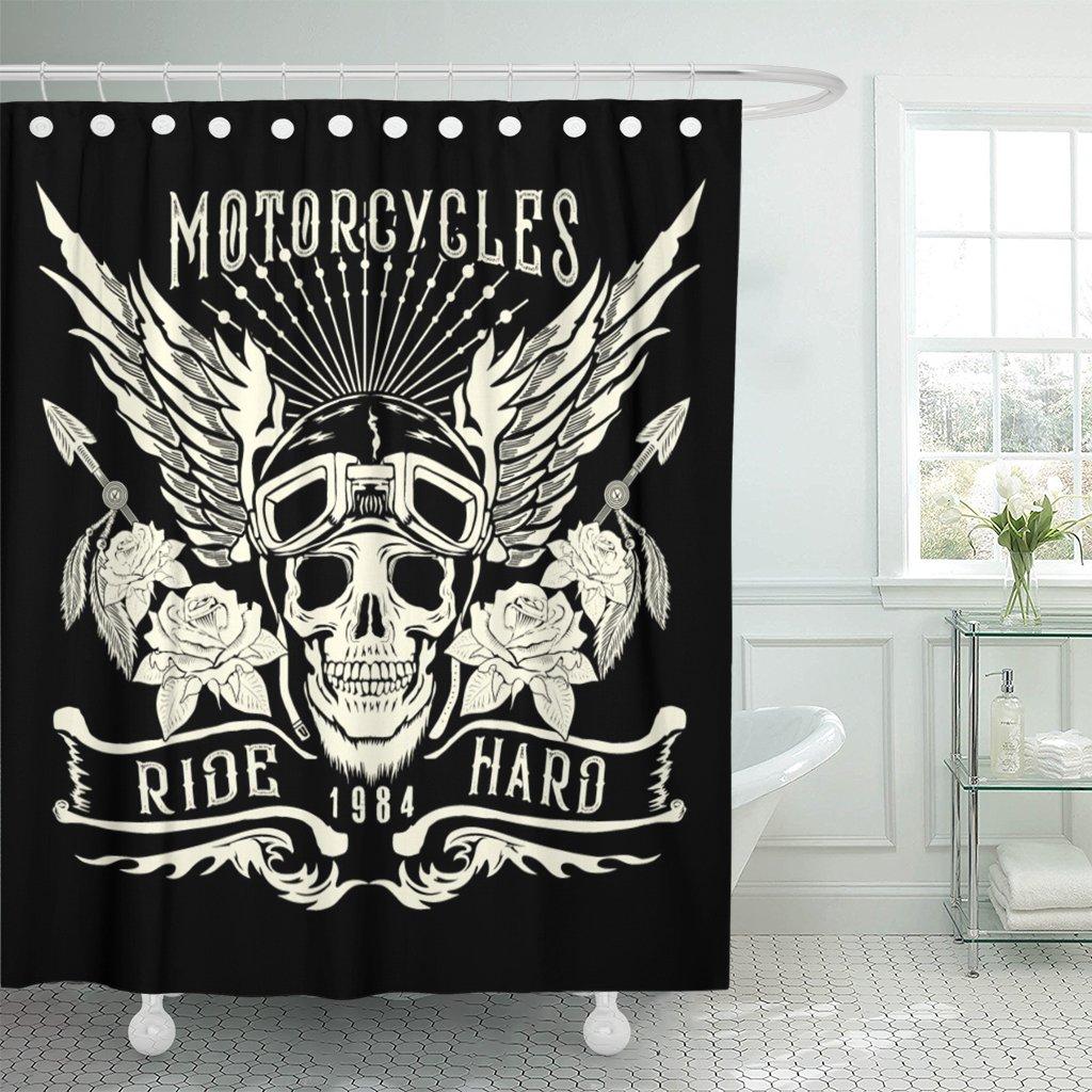 

Rider Motorcycle Skull Helmet Wings Tattoo Design Shower Curtains Patch Biker Shower Curtain Waterproof Polyester Fabric W60H190(CM)-1 Pcs