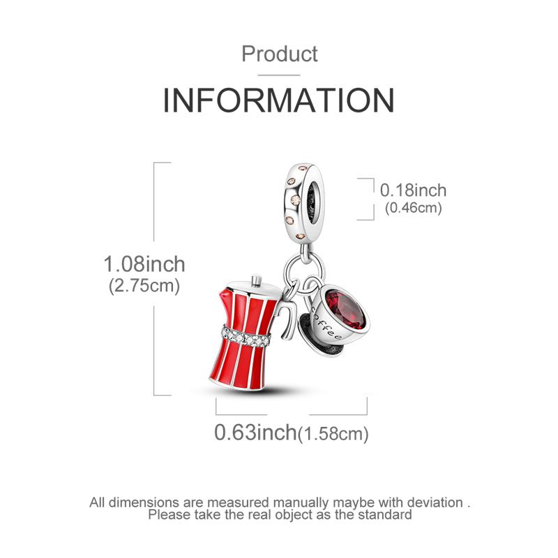 Charm Bead Charms copper Red Mocha Pot and Coffee Cup Pendants Compatible With Charm Bead Charms Plata Authentic Bracelets Bead Charms Women Jewellery