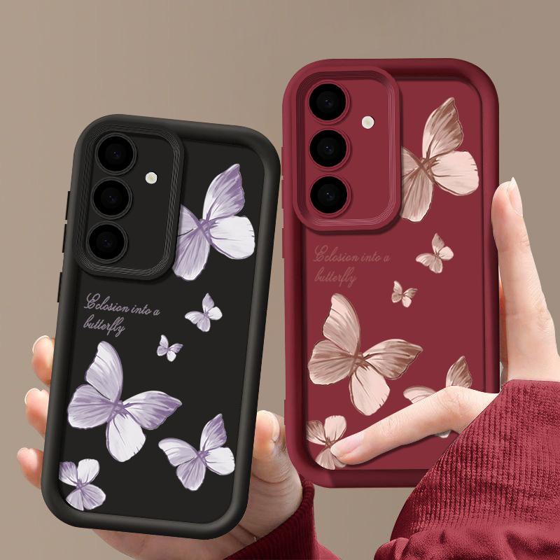 Wzór motyla Wstrząsoodporna matowa obudowa telefonu do Samsung S25 Ultra S24 FE S23 Plus S22 A56 A36 A16 A55 A06 A15 A35 A05 A54 TPU Miękka obudowa zderzaka
