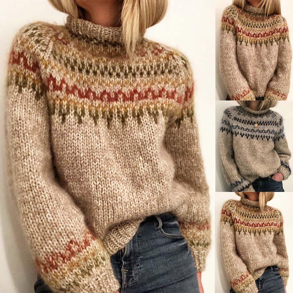 

Fashion Women Long Sleeve Leoaprd Print Patchwork Knitted Warm Sweater