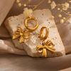 Stainless Steel Bowknot Hoop Huggie Earrings For Women Fashion Gold Color Hollow Bow Tie Drop Earrings Waterproof Jewelry Gifts