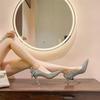 Silver Crystal High Heels Women's Slim Heels Age Into Dress Temperament Bow Light Mouth Wedding Shoes Bride Shoes