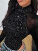 2025 European & American Shiny Patchwork Mesh Bodysuit T-shirt