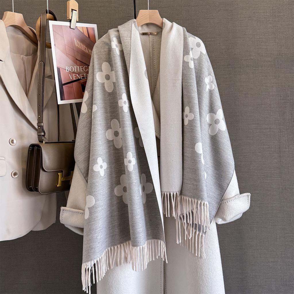 New age-reducing flower printed scarf women's autumn and winter versatile thick warm scarf shawl