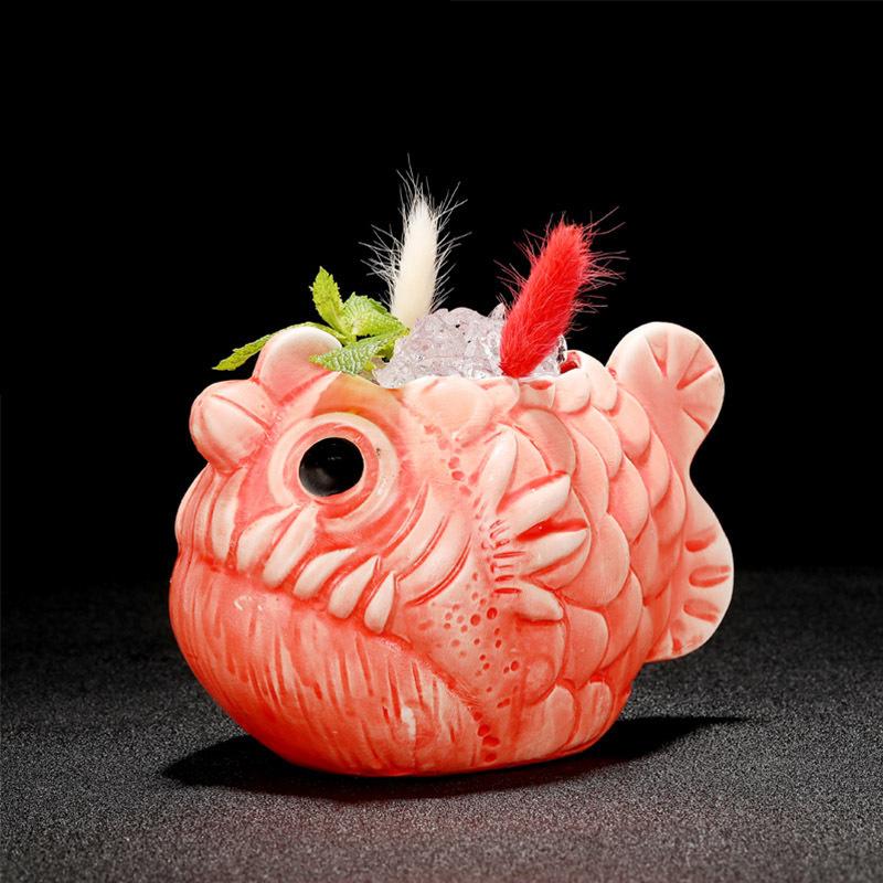 710ml Červená Piranha TIKI Hrnček Koktejlová Sklenice Keramika Americký Havajský Bar Nápojové Sklo Mixovaná Sklenice na Víno Nápoj Zombie Smoothie Tumbler