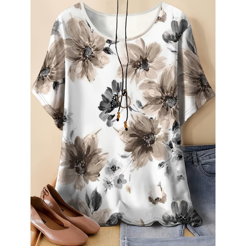 New Casual Women's Short Sleeve O-Neck T-Shirt Summer Vintage Flowers T-Shirts Tie Dye 3D Printed Loose Tops Fashion Clothing