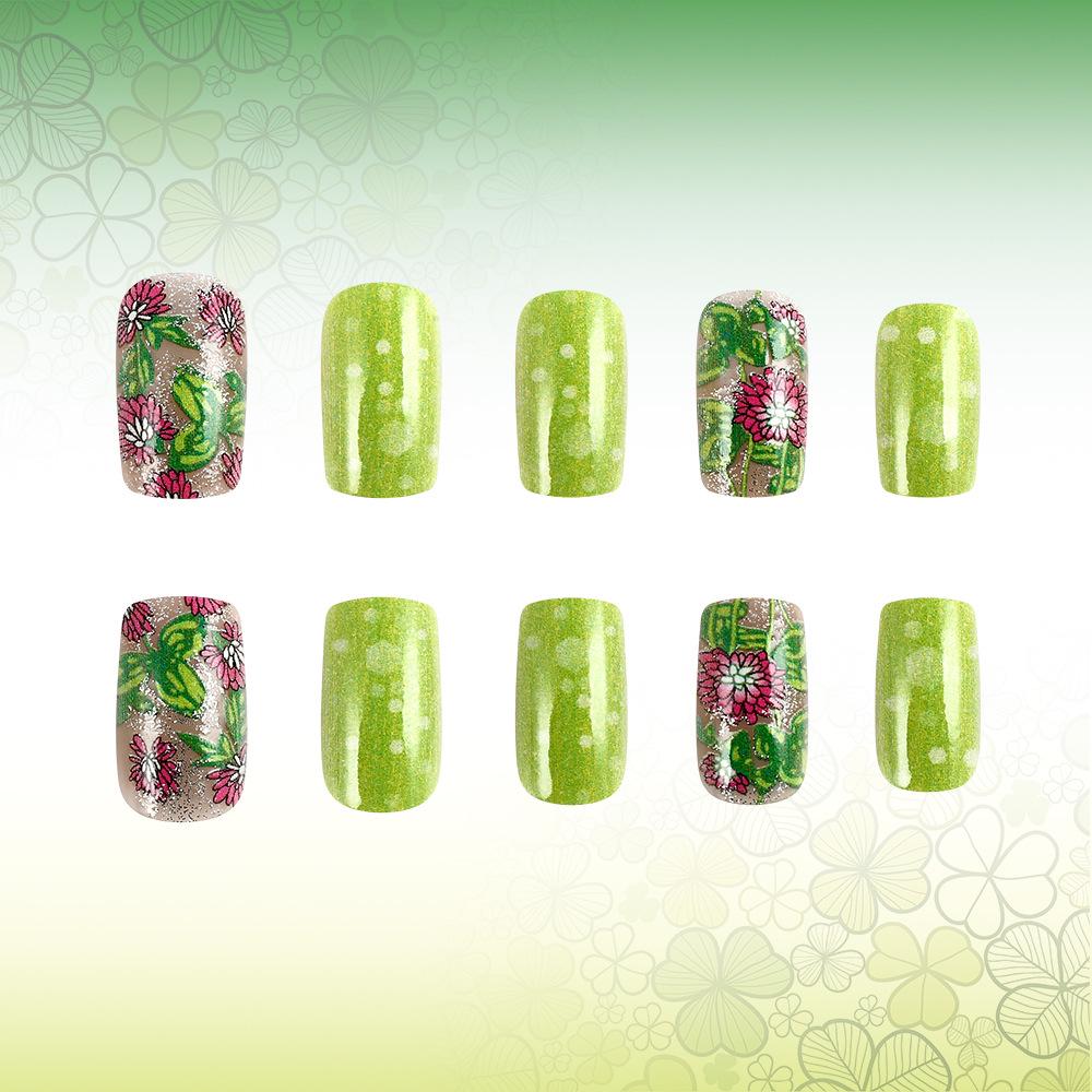 St. Patrick's Day Avocado Green Whitening Detachable Nails - 24 Piece Set