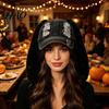 Lady Baseball Cap with Plush Rabbit Ears, Washed Distressed Peaked Hat for Warm Winter Winter, Long Bunny Ear Dance Party Show Festivals Ears