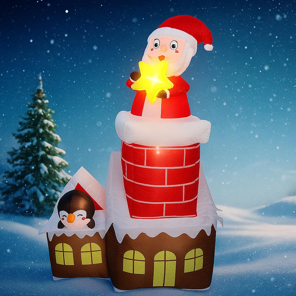 6.89FT Inflatable Toy Santa Chimney Penguin House Xmas Festive Holiday Gift Decoration for Yard Supplie Home Decoration Ornament