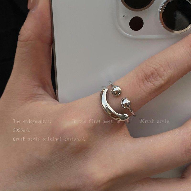 Smiling Metal Texture Open Ring - Trendy, All-Match Design for Women