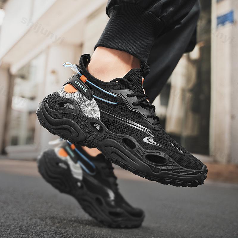 Men's Breathable Running Shoes New 2025 Casual Trendy Basketball Shoes Knitted Mesh Elastic Heightening Shock Absorption Sports