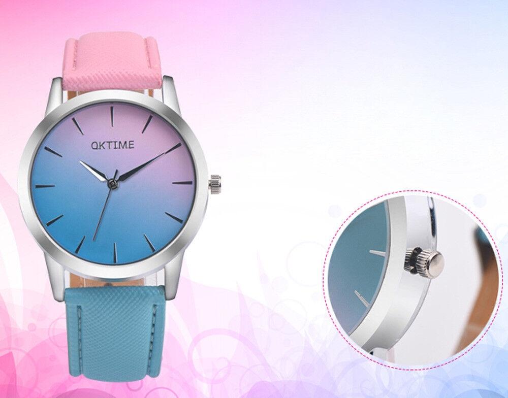 Elegant Women Rainbow Design Analog Quartz Sport Wrist Watch With Artificial Leather Band