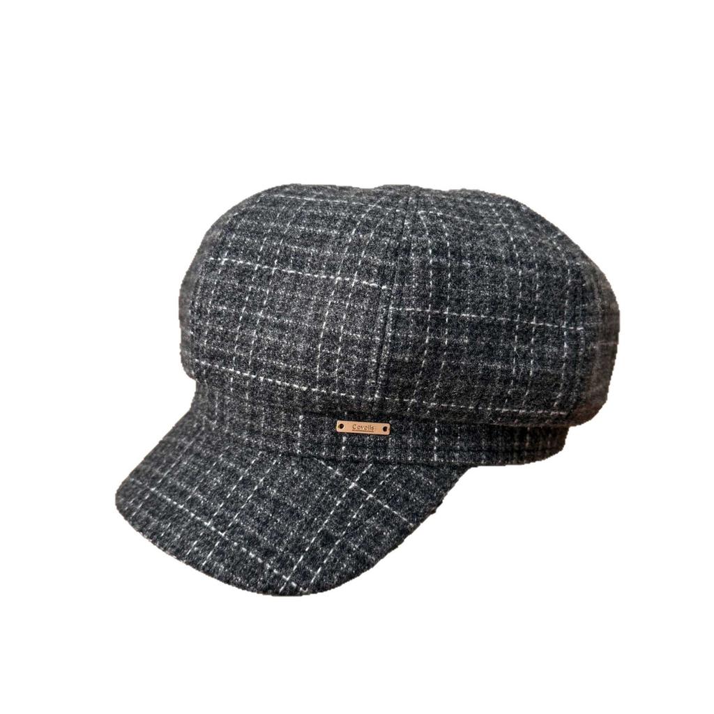 British retro plaid woolen newsboy hat women's metal standard octagonal hat beret autumn and winter cap modifying face shape