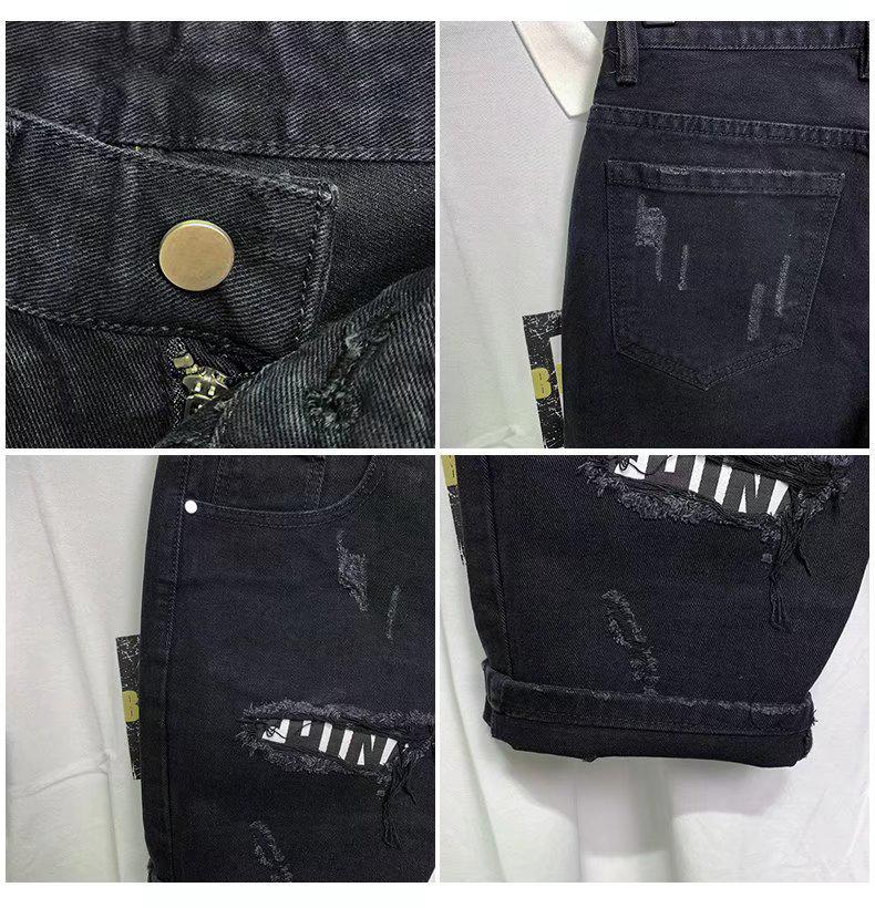 Summer Korean-Style Slim Fit Denim Shorts with Distressed Patches for Men