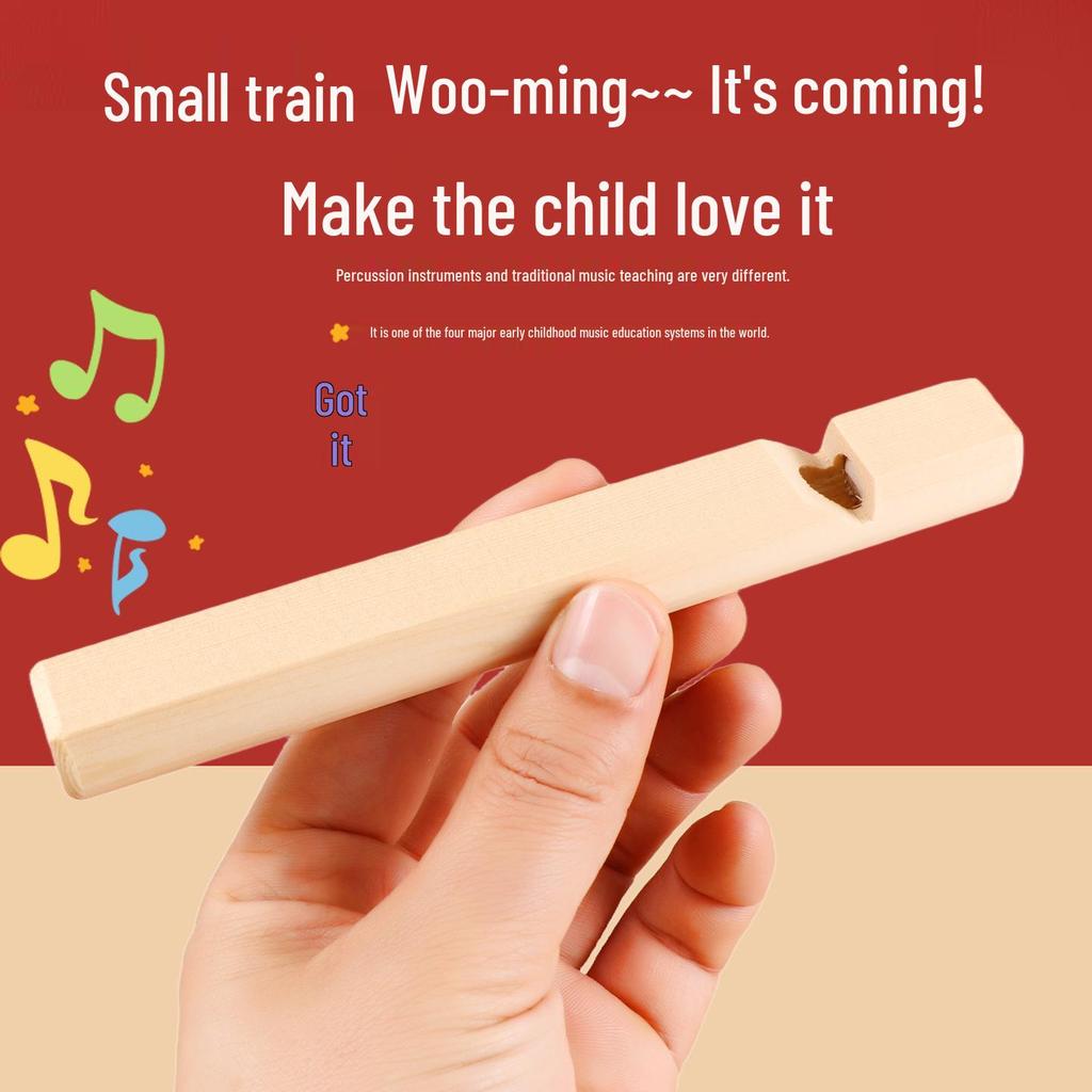 Wooden Train Whistle Recorder Flute – Kids' Educational Wind Instrument Toy