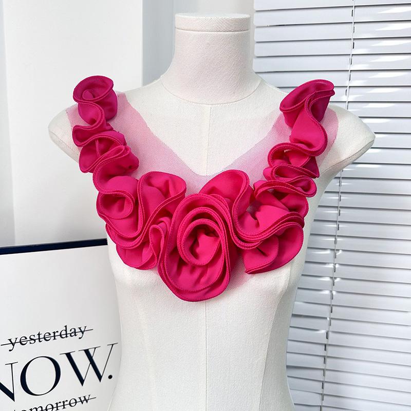 3D Pleated Flower Fabric Patch DIY Evening Dress Clothing Collar Patch Fashion Clothes Appliques Handmade Sewing Accessories