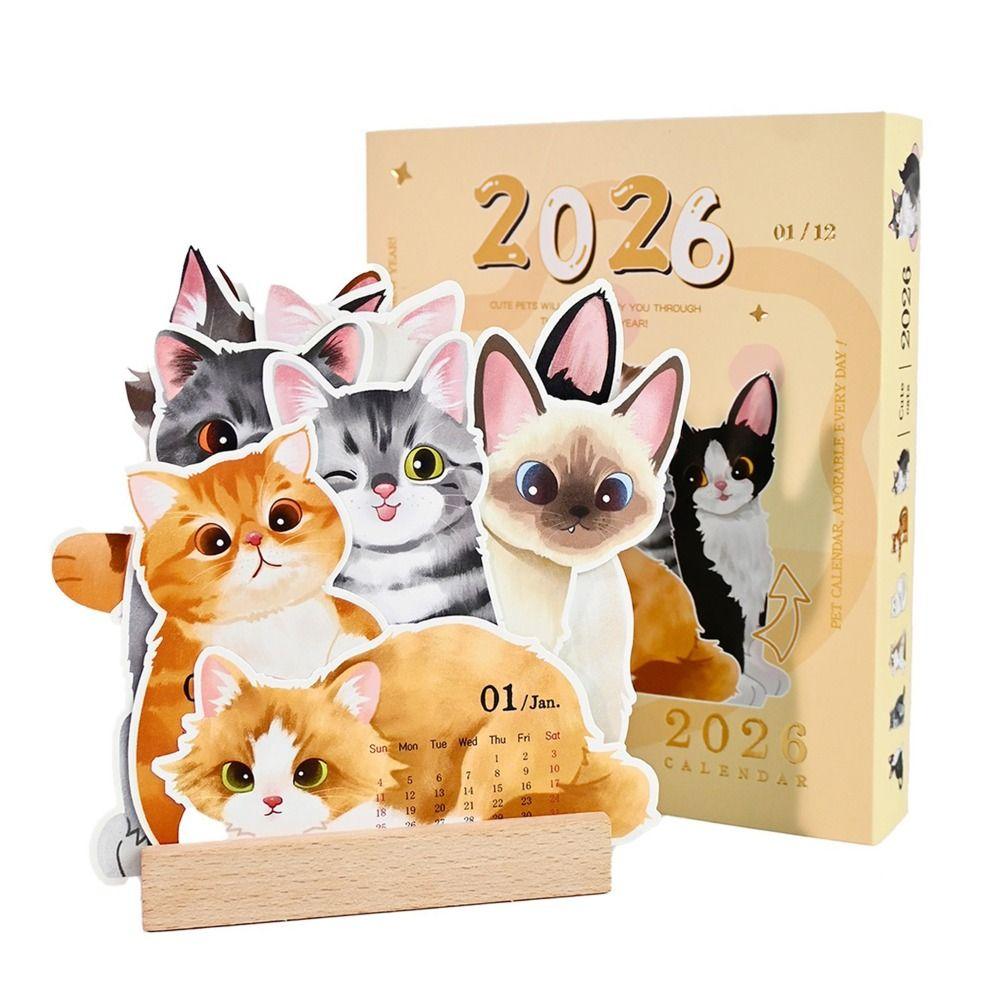 Coil Binding Cat Dog Desk Calendar Creative Daily Planning Supplies Portable Calendar  Office Use
