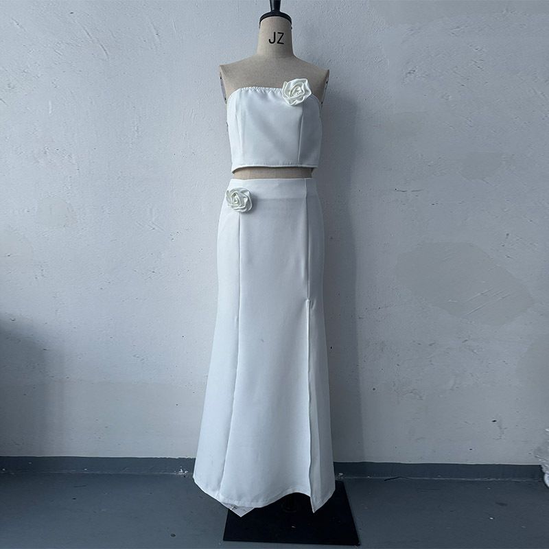 

Summer New European and American Solid Gyaru Tube Top Top Skirt Fashion Set White XXL