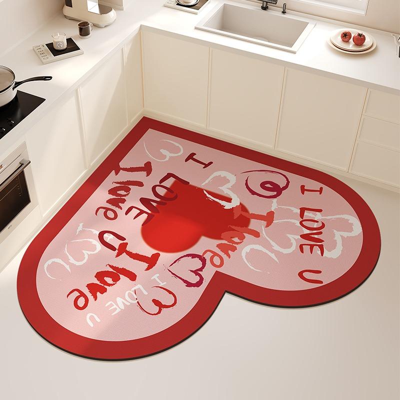 Carpet for Kitchen Absorbent Heart-shaped Floor Mat  Soft Quick-drying Diatom Mud Non-slip Mats Home Decoration Rug Alfombrar