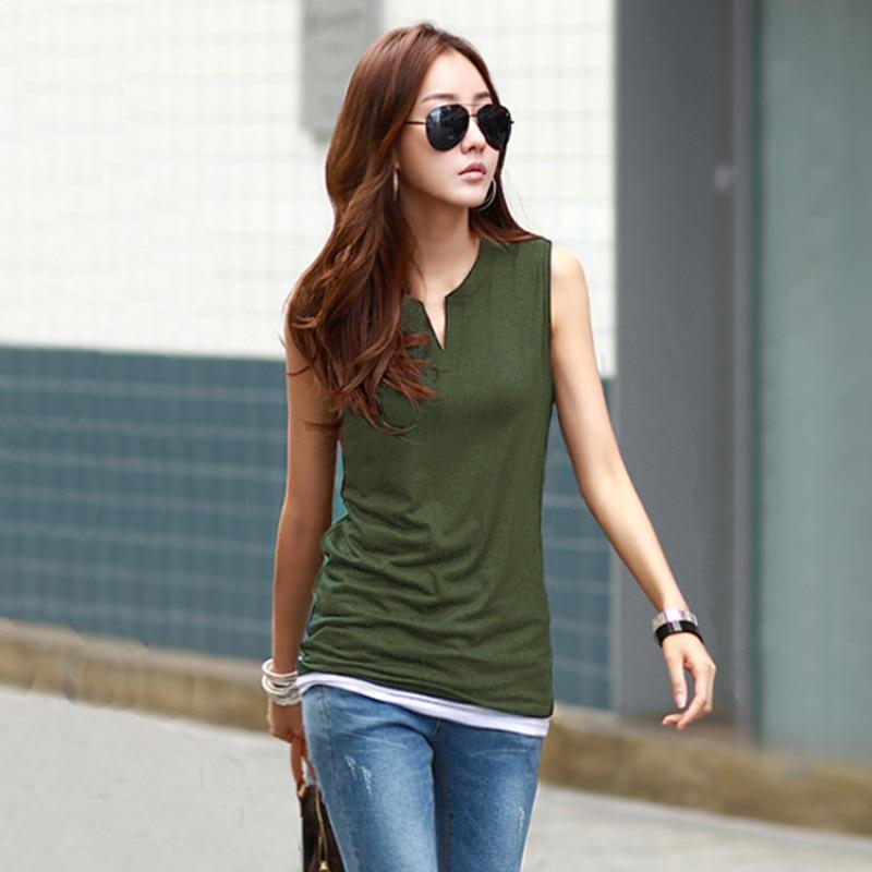 Canottiera Sexy Estiva 2023 da Donna Scollo a V Senza Maniche T-shirt Casual Coreana da Donna Cotone Maglietta Base Slim Abbigliamento Elegante 25826
