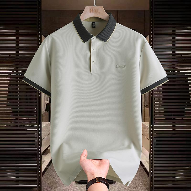 Ice Silk Polo Retro Short Sleeve Polo Shirt Men's Summer Versatile Top Shirt Color Blocked Collar T-shirt