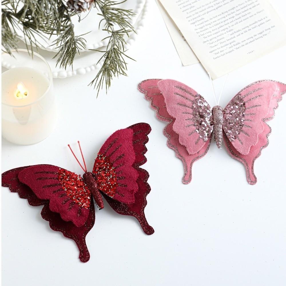 Velvet Butterfly Christmas Flower Double Simulation Artificial Butterfly DIY Tree Decor  Home Party