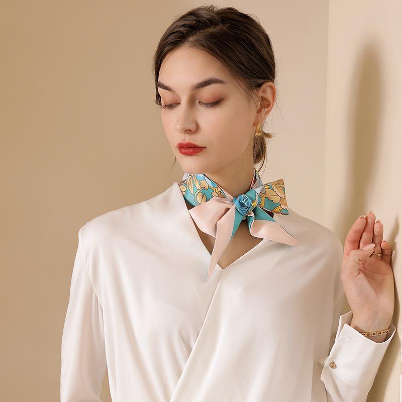 Long Silk Scarves Women From Japan South Korea Sweet Imitation Printed Ribbons Hairbands Temperament Bags Small Wholesale