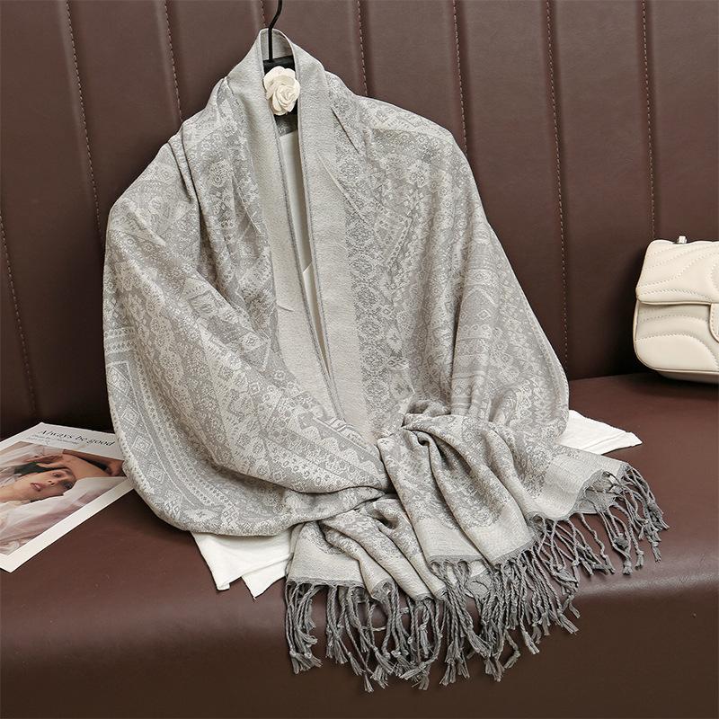 Jacquard Retro Ethnic Style Human Cotton Cashew Shawl Spring And Autumn Fringed Long Decorative Scarf
