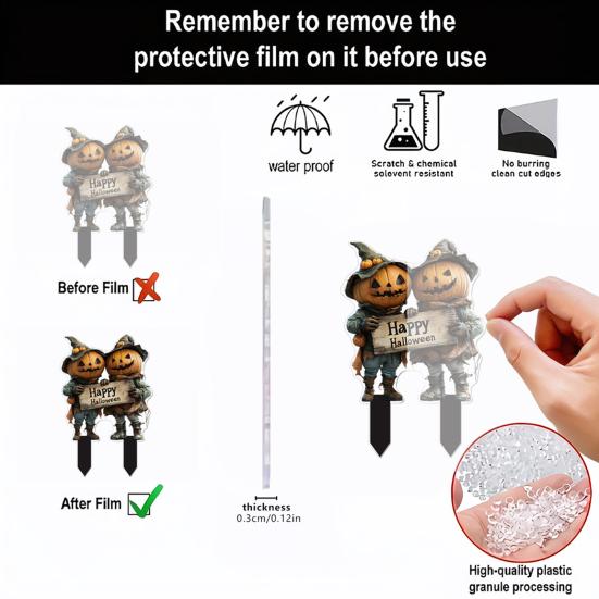 Halloween Garden Stake 2D Flat Pumpkin Man Decoration Outdoor Skeleton Decorative Stake for Lawn Yard Patio Decor
