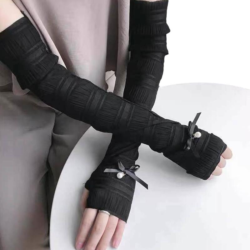 Женские Кружевные Солнцезащитные Перчатки Без Пальцев Длиной до Локтя Летние Свадебные Свадебные Перчатки чёрный