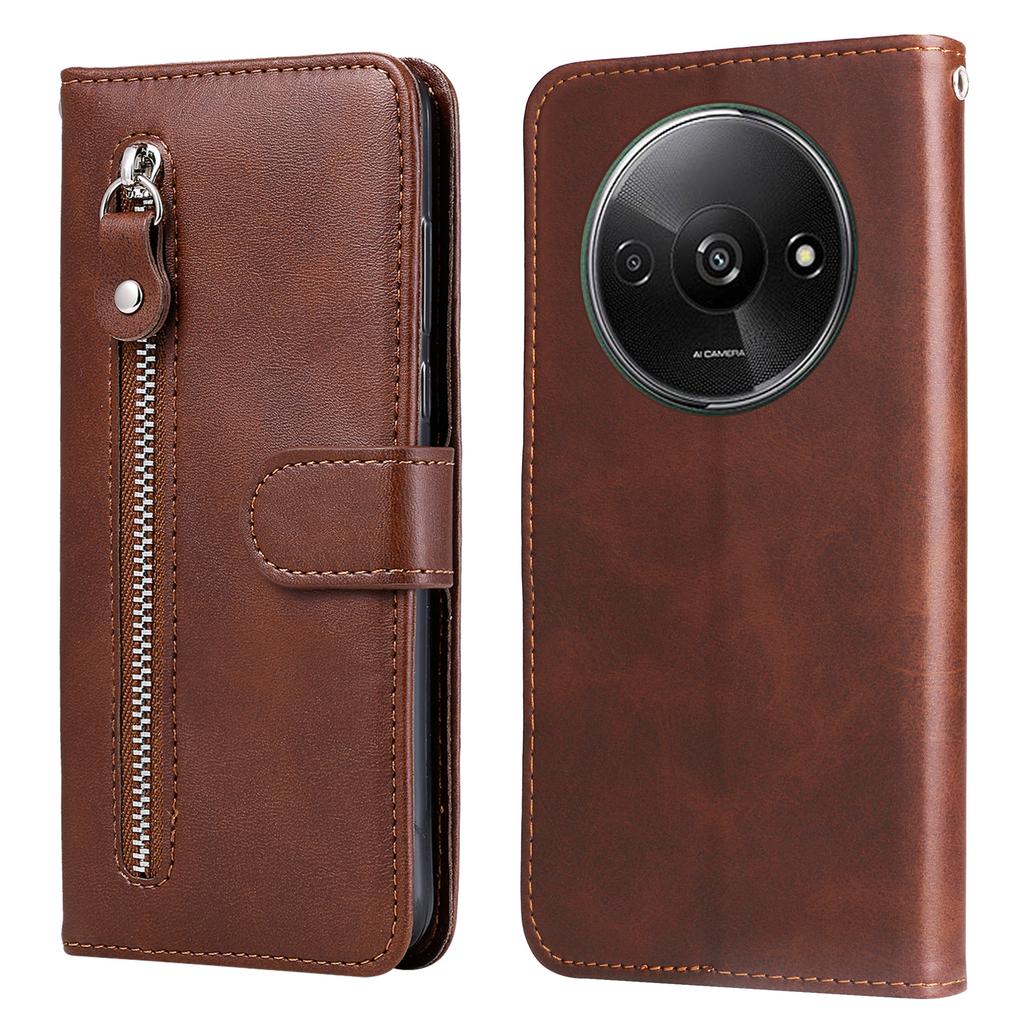 For Xiaomi Redmi A3/Poco C61 4G Magnetic Case Zipper Pocket Phone Cover with Calf Texture