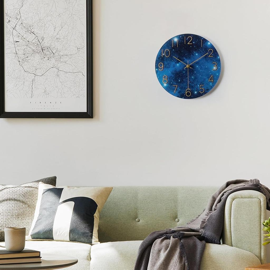 12'' Silent Non-Ticking Wall Clock with Cosmic Galaxy, Battery Operated Analog Clock for Bedroom/Living Room/Kitchen/Office