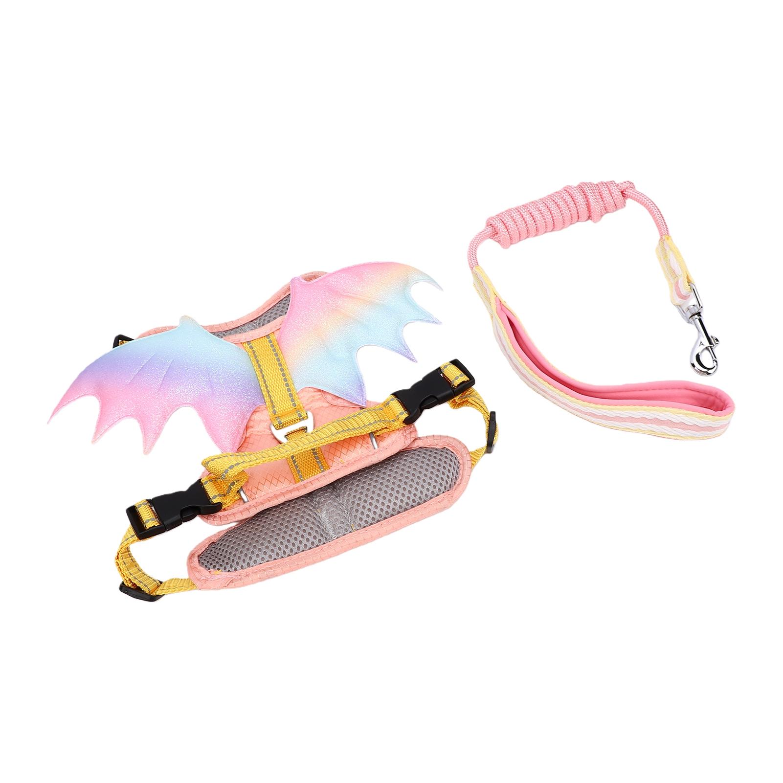Huisdierentuigje Reflecterend Anti-trekken Roze 3D Vleugels Puppy Borsttuigje en Lijn Set voor Buiten S