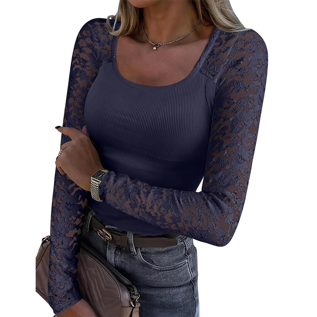 Women's Fashion Solid-Colour Casual Loose-Fit Lace Top: Flattering, Slimming And Figure-Hugging