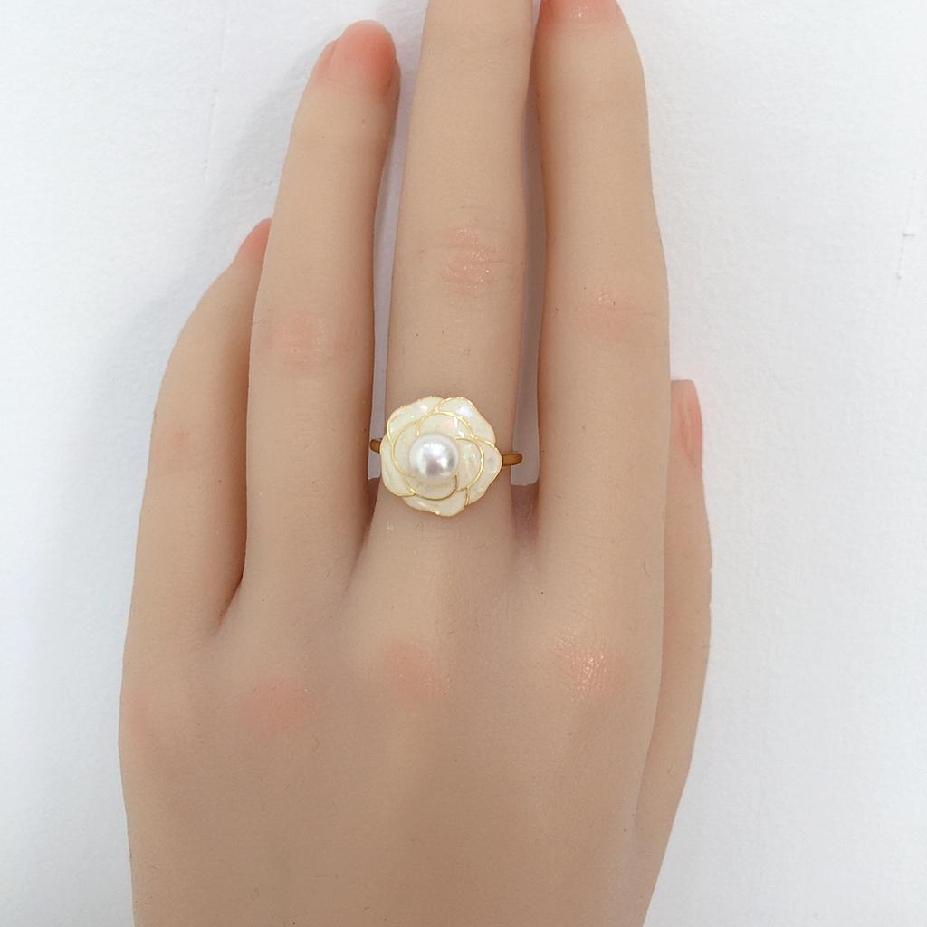 SHDIYAYUN 18k Gold Plated Camellia Elegant Natural Freshwater Pearl Ring Jewelry Women