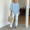 Summer 2 Piece Outfit for Women Half Sleeve Crew Neck Top And Long Pants Travel Vacation Lounge Sets