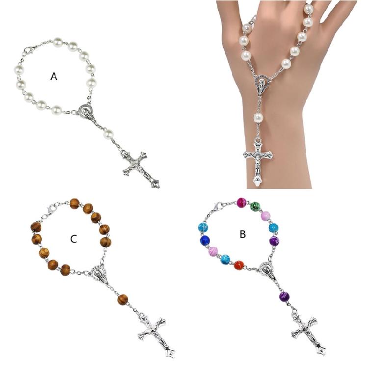 Christening Pearl Bracelet with for Cross for Communion Religious Baptism Jewelr