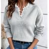 Autumn and Winter Solid Color Loose Long Sleeved Knitted Sweaters Fashionable Lace and Lace V-neck Women's Sweaters
