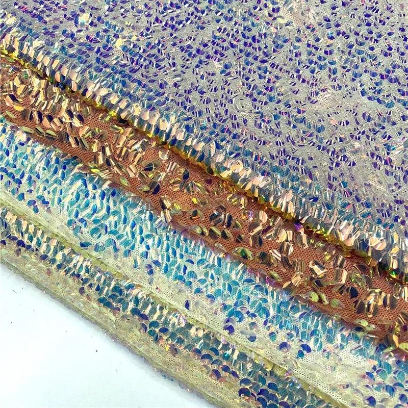 Wide 130cm Concave Piece Of High Elasticity Mesh Fabric For DIY Evening Dress Clothing DIY Party Dresses Sequins Fabric
