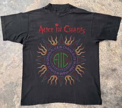 Sällsynt! Alice In Chains Sol-logga T-shirt, Unisex Svart T-shirt, Storlek S-5XL Unisex T-shirt