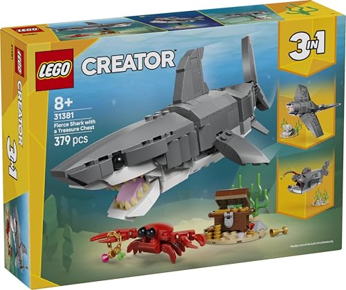 LEGO Creator Shark and Treasure Chest Toy, Birthday Gift, Building Blocks, for Boys and Girls, Ages 8, 9, and 10, Elementary School Students, Animal C