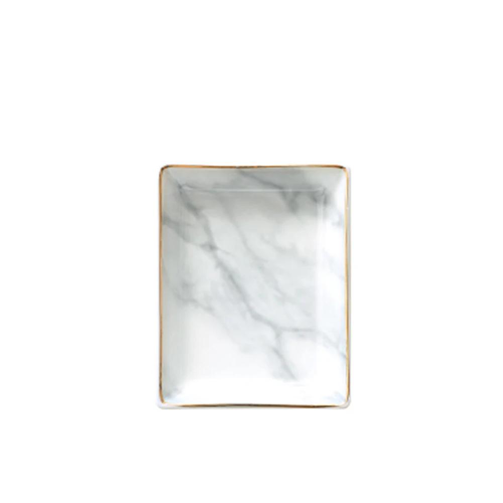 Luxury Marble Texture Ceramic Tray Golden Plate Home Decoration Tray Dessert Fruit Snack Ceramic Plate Jewelry Storage Tray