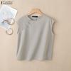 ZANZEA Women Casual Round Neck Solid Color Sleeveless Blouse
