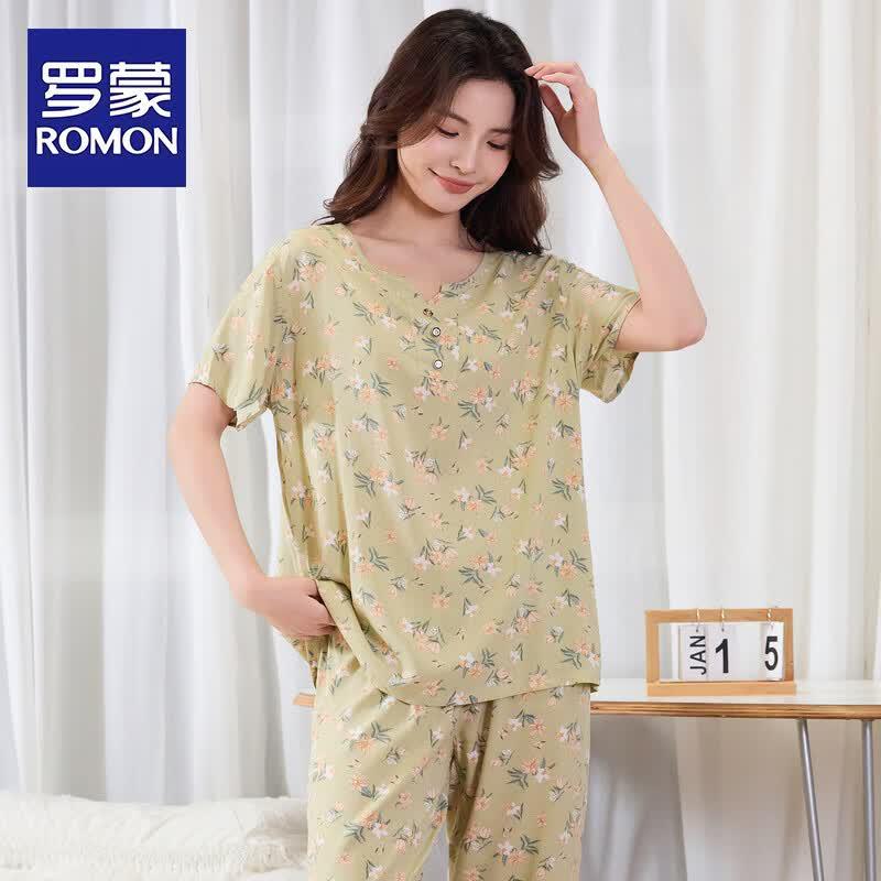 ROMON Women s Summer Short-Sleeve Loungewear Set XL