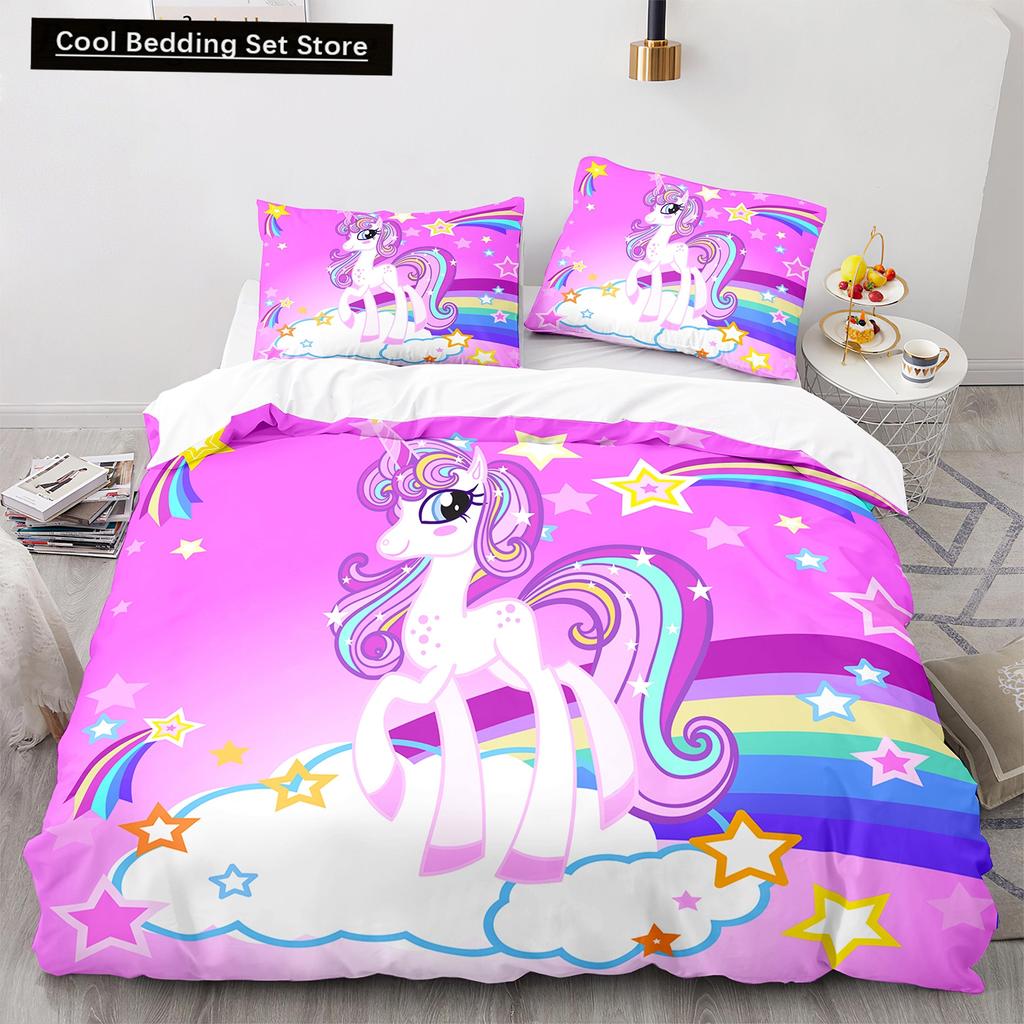 Einhorn-Bettwäsche-Set (King- und Queensize) mit Märchenmotiven und magischen Tieren für Kinder (Jungen und Mädchen) – Sternenuniversum – Polyester-Bettbezug